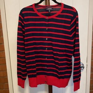 Lands’ End Navy/Rich Red Cardigan